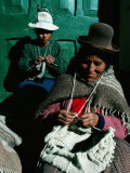 Women in Hats, Knitting Outside in the Sunshine, by a Green Wooden Door, Peru Photographic Print by Richard I'Anson