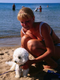 Woman and Dog on Beach, Vejbystrand, Skane, Sweden Photographic Print by Anders Blomqvist
