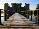 Wooden Bridge Across the Moat at Bodiam Castle, Early Morning, Eastbourne, East Sussex, England Photographic Print by David Tomlinson