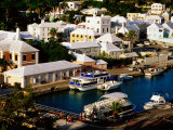 Waterfront Houses and Boats at Dock, St. George's Island, St. George's Parish, Bermuda Photographic Print by Richard Cummins