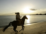 Two Girls Horseriding along Beach at Yarra Bay, Botany Bay, Sydney, New South Wales, Australia Photographic Print by Oliver Strewe