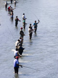 Fishermen Line Ship Creek During Salmon Run, Anchorage, Alaska Fotografie-Druck von Brent Winebrenner