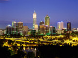 City Skyline with Central Business District at Dusk, Perth, Western Australia Fotografie-Druck von Ross Barnett