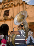 Tuba Player in Front of Iglesia San Juan Bautista de Subtiava During Semana Santa, Leon, Nicaragua Photographic Print by Margie Politzer