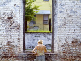 Old Window Frame and Brick Wall at Roundhouse Railroad Museum, Savannah, Georgia Photographic Print by Ray Laskowitz