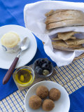 Typical Portuguese Meal Condiments: Bread, Olives, Cheese, Oil, and Nibbles, Lisbon, Portugal Lámina fotográfica por Greg Elms