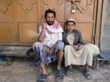 Yemenite Man and Boy Sitting in Doorway, San'a, Yemen Photographic Print by Holger Leue