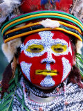 Sing Sing Group Member with Face Paint, Mt. Hagen Cultural Show, Papua New Guinea Photographic Print by John Banagan