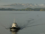 Tugboat on Sound with Mountains in Background, Sitka, Alaska Photographic Print by Brent Winebrenner