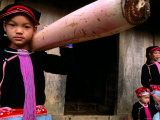 Ethnic Dao Tien Girl Carrying Banana Stalk for Pigs, Tam Duong, Lao Cai, Vietnam Photographic Print by Stu Smucker