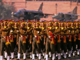 Soldiers Marching on Parade with Fighter Planes in Background, Delhi, India Photographic Print by Michael Coyne