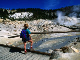 Visitor on Boardwalk Looking at Fumaroles, Bumpass Hell, Lassen Volcanic National Park, California Photographic Print by John Elk III