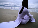School Girls Watch Tropical Storm Approach Vietnam's Central Coast, Da Nang, Vietnam Photographic Print by Stu Smucker