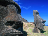 Half Submerged Traditional Moai at Rano Raraku, Easter Island, Valparaiso, Chile Photographic Print by Brent Winebrenner