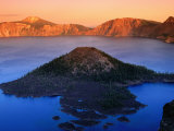 The Watchman and Wizard Island, Sunset, Crater Lake National Park, Oregon Photographic Print by John Elk III