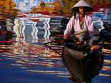 Woman in Boat, Reflection of Newly Painted Boat on Perfume River, Hue, Thua Thien-Hue, Vietnam Photographic Print by Stu Smucker