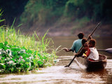 People Canoeing on River, East Sepik, Papua New Guinea Photographic Print by Peter Hendrie