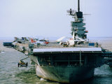 Shrimp Trawler and USS Lexington Aircraft Carrier, Corpus Christi, Texas Photographic Print by Holger Leue