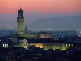 City Skyline, with Palazzo Vecchio, Illuminated at Dusk, Florence, Tuscany, Italy Photographic Print by John Elk III