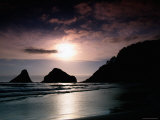 Rocky Outcrops Silhouetted, Heceta Head State Beach, Florence, Oregon Photographic Print by Richard Cummins