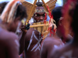 Man Playing Panpipe, Malaita Island, Malaita, Solomon Islands Photographic Print by Peter Hendrie