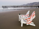 Beach Chairs and Pier at Sunrise, Pismo Beach, California Photographic Print by Brent Winebrenner