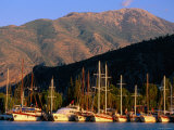 Moored Yachts with Mountains Behind, Fethiye, Mugla, Turkey Photographic Print by John Elk III