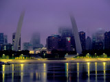 City Skyline in Fog, with Gateway Arch and Mississippi River, St. Louis, Missouri Photographic Print by John Elk III