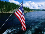 American Flag on Boat, Lake Coeur d'Alene, Coeur d'Alene, Idaho Photographic Print by Holger Leue