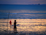 Boy Playing Goal Keeper in Soccer Game on Beach, Ao Nang, Krabi, Thailand Photographic Print by Glenn Beanland