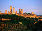 Trees and Buildings of Town at Sunrise, San Gimignano, Tuscany, Italy Photographic Print by John Elk III