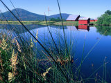Fall River and Farm Buildings Near Glenburn, Mt. Shasta, California Photographic Print by John Elk III