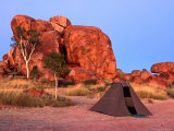 Tent in Front of Rock Formation, Devil's Marbles Conservation Reserve, Australia Photographic Print by John Banagan