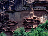 Catwalks and Stairs Built Across Cliff Face, Haystack Mountain Grottoes, Gansu, China Photographic Print by Krzysztof Dydynski