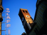 Sign and Tower from Street, Turin, Piedmont, Italy Lámina fotográfica por Martin Lladó