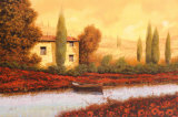 Al Tramonto Sul Fiume Plakat av Guido Borelli
