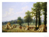 View of Harvesting near Warwick Giclee-trykk av Thomas Baker