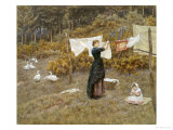 Hanging the Washing reproduction procédé giclée par Helen Allingham