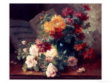 Chrysanthemums and Roses Giclee Print by Eugene Henri Cauchois