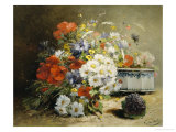 Still Life of Cornflowers, Poppies and Violets Giclee Print by Eugene Henri Cauchois