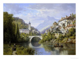 Busy Riverside Village, c.1883 reproduction procédé giclée par Charles Kuwasseg