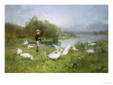 Tending the Geese Giclee Print by Luigi Chialiva