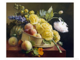 Still Life of Hollyhocks and Nasturtium reproduction procédé giclée par Antoine Berjon