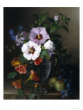 Still Life of Hibiscus and Nasturtium in a Glass Vase Giclee Print by Julie Guyot