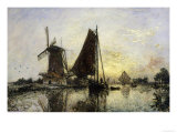 In Holland, Ships Near a Mill, c.1868 reproduction procédé giclée par Johan-Barthold Jongkind