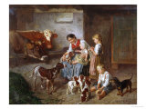 Playing with the Puppies Giclee Print by Adolf Eberle