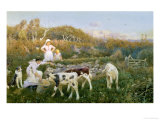 Feeding the Calves Giclee Print by Thomas J. Lloyd