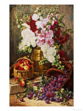 Still Life of Hollyhocks, Peaches and Plums Giclee Print by Eugene Claude