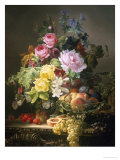 Still Life of Roses, Lilies and Strawberries Giclée-Druck von Francois Duval