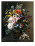 Poppy, Peonies, Roses and Naturtiums in a Greek Vase Giclee Print by Johan Laurentz Jensen